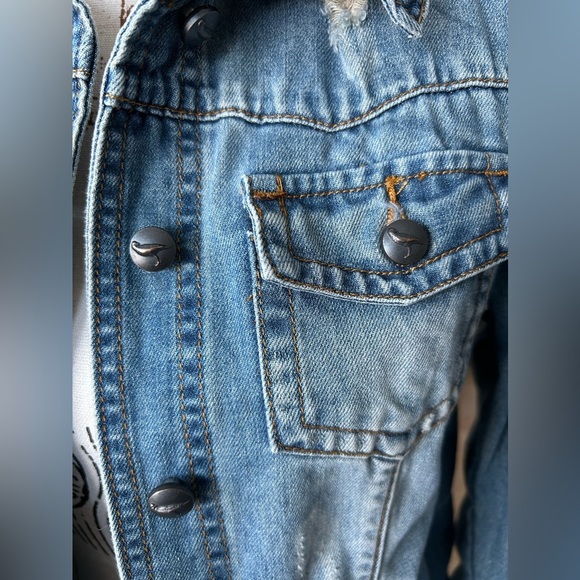 White Crow distressed women’s patriotic denim jean jacket size small - Picture 4 of 12
